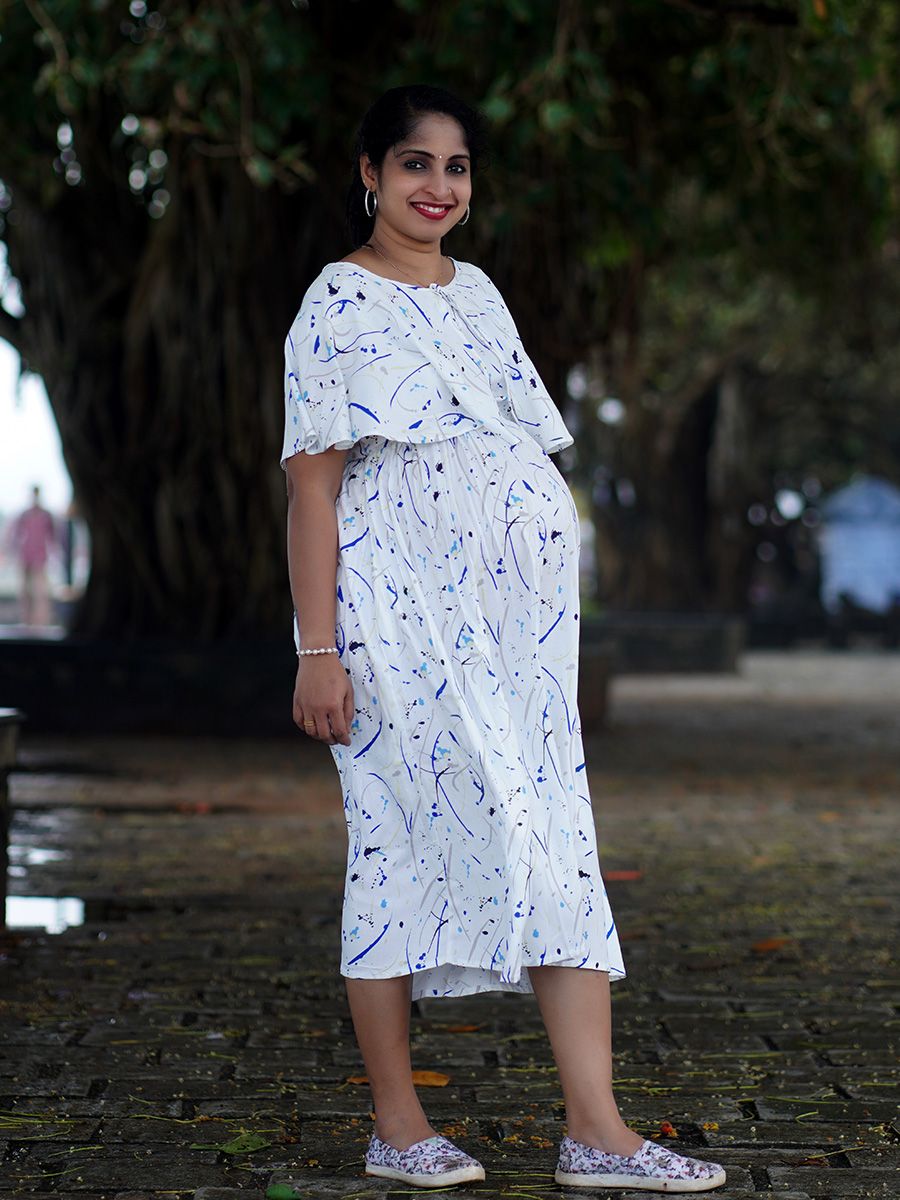 Maternity Short Night Gown- Offwhite Fin