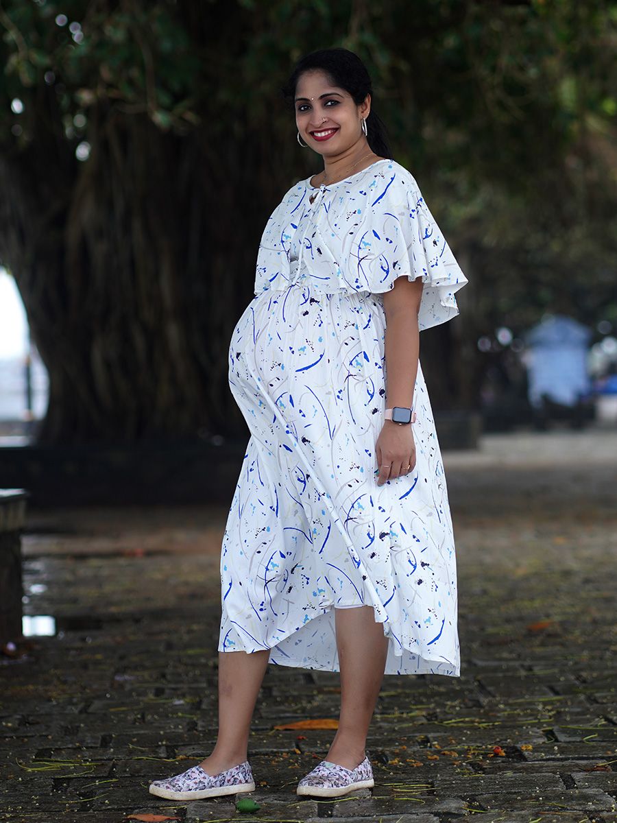 Maternity Short Night Gown- Offwhite Fin