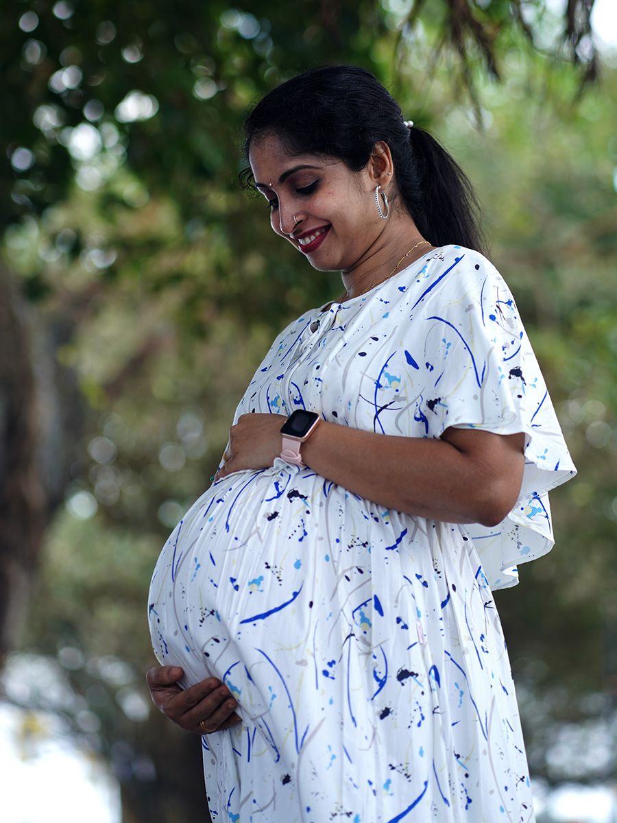 Maternity Short Night Gown- Offwhite Fin