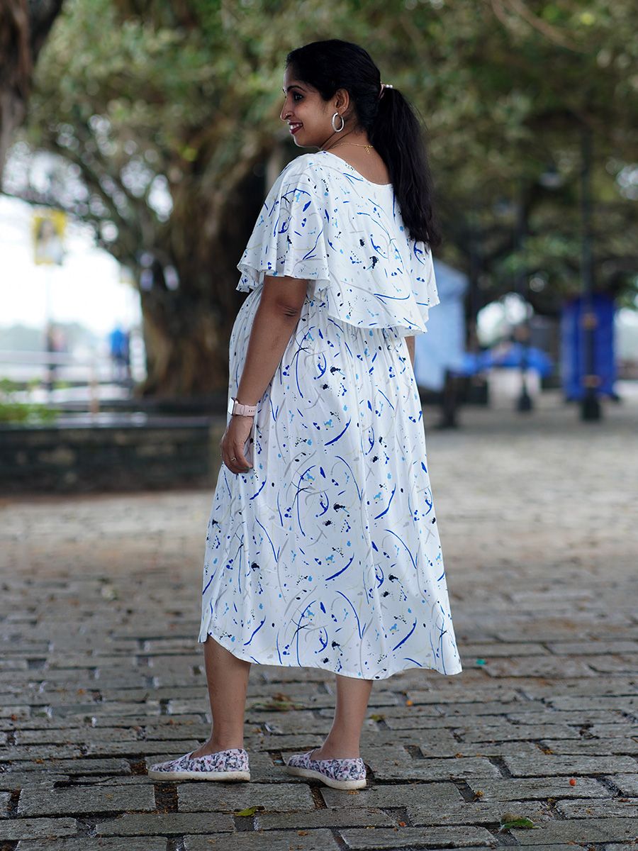 Maternity Short Night Gown- Offwhite Fin