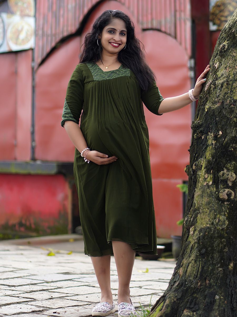 Maternity Partywear short Gown- Green
