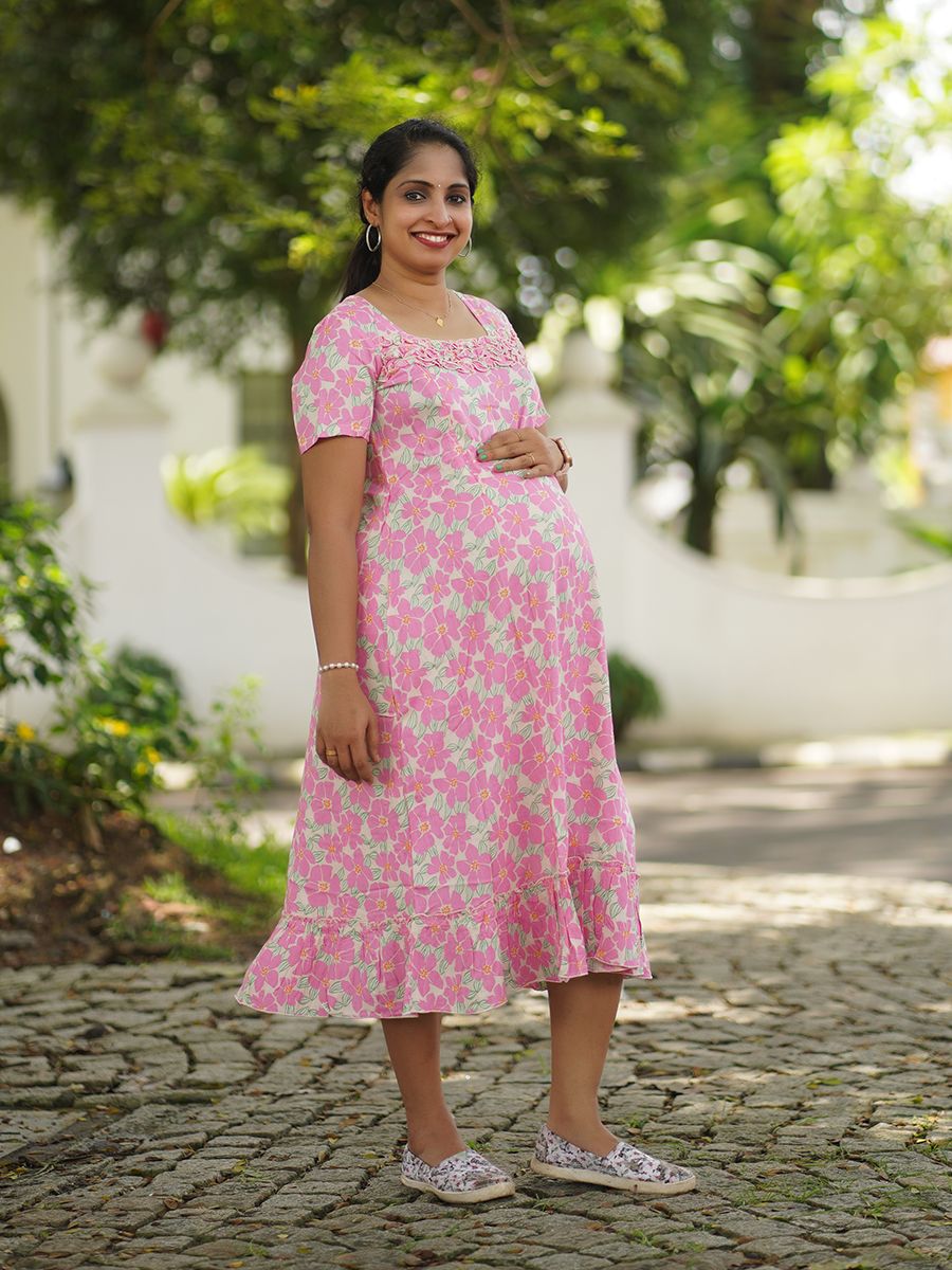 Maternity Short Night Gown- Ezra Pink