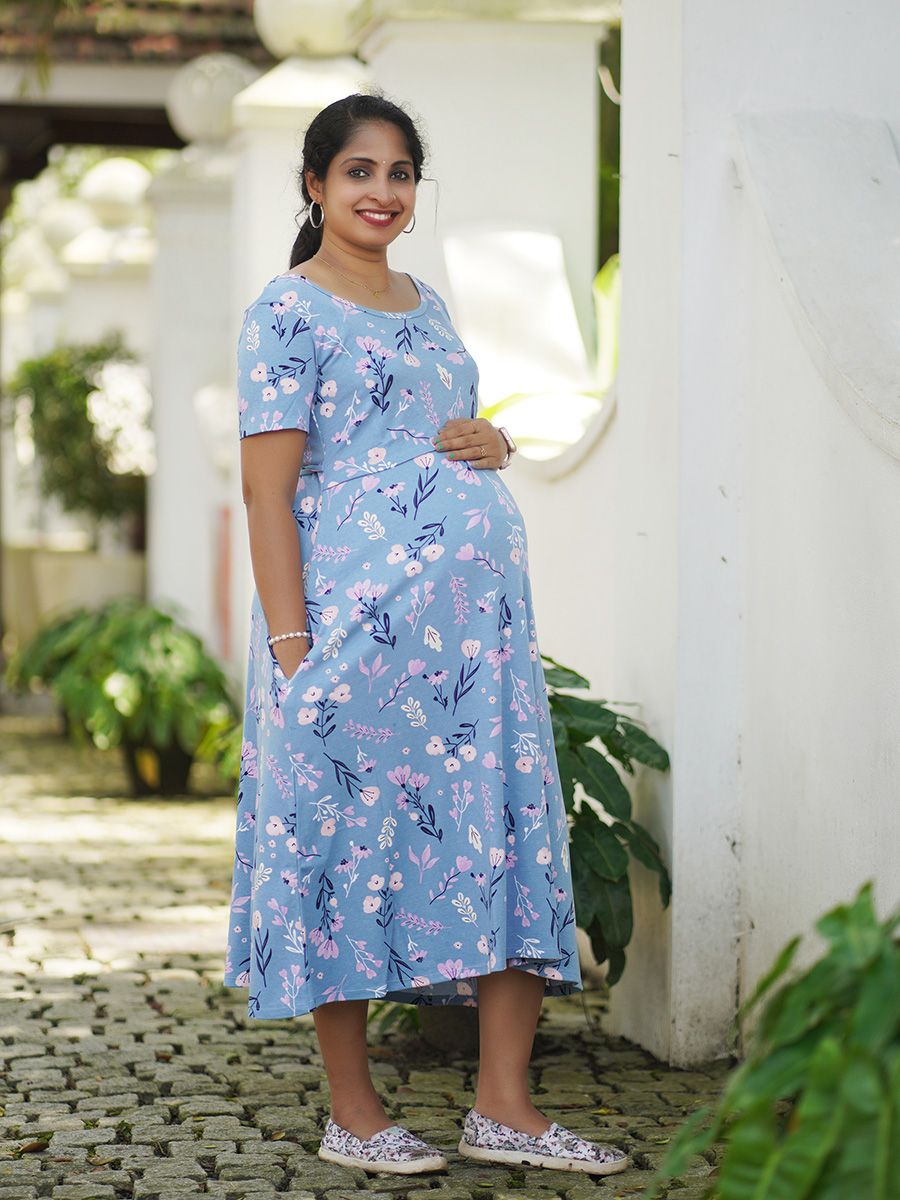 Maternity Short Zipless Dress-  Gilda sea blue
