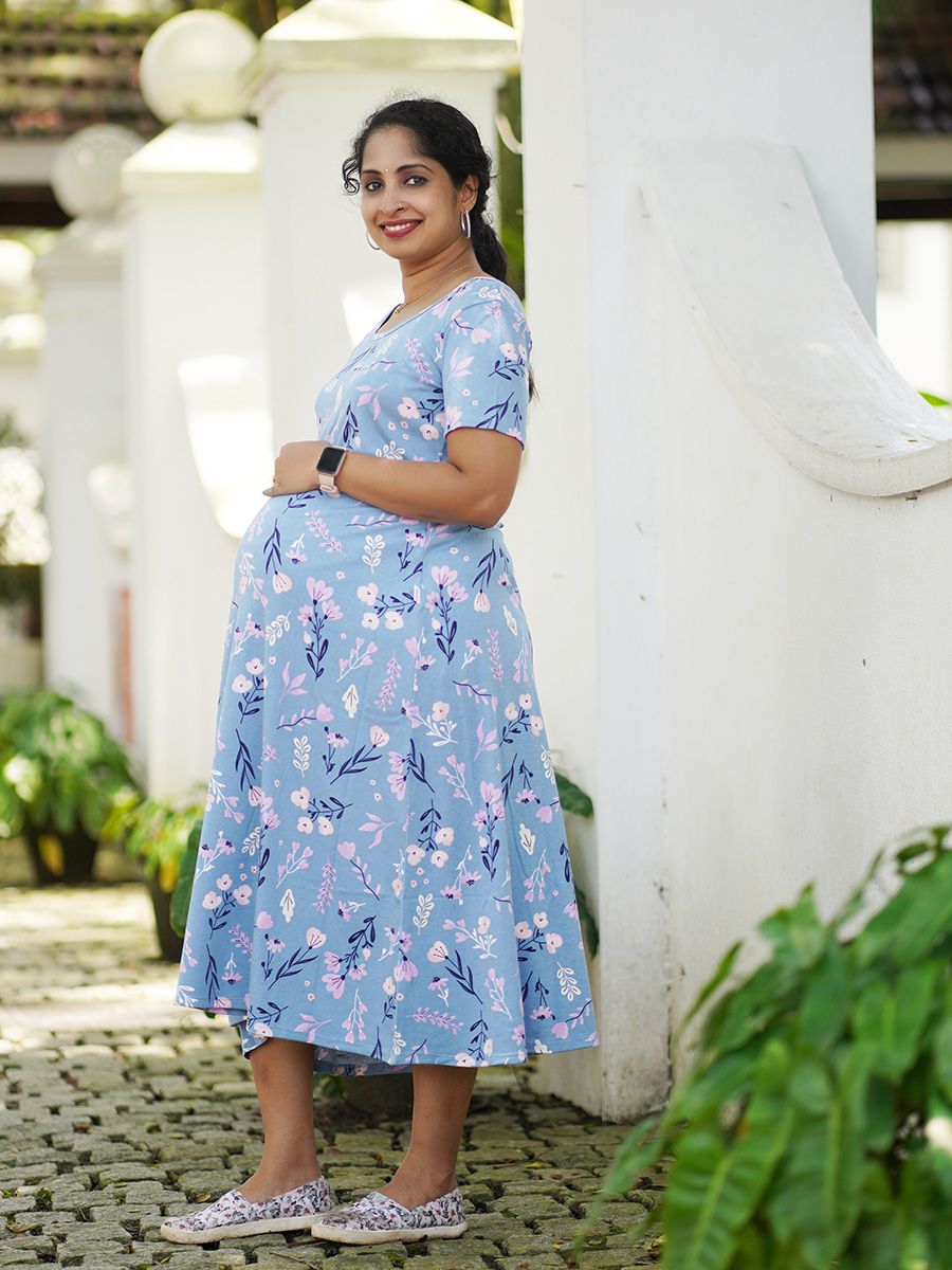 Maternity Short Zipless Dress-  Gilda sea blue