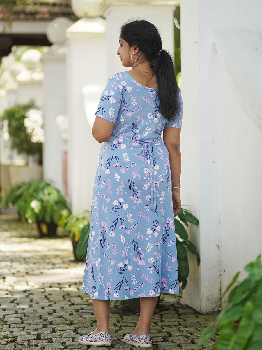 Maternity Short Zipless Dress-  Gilda sea blue