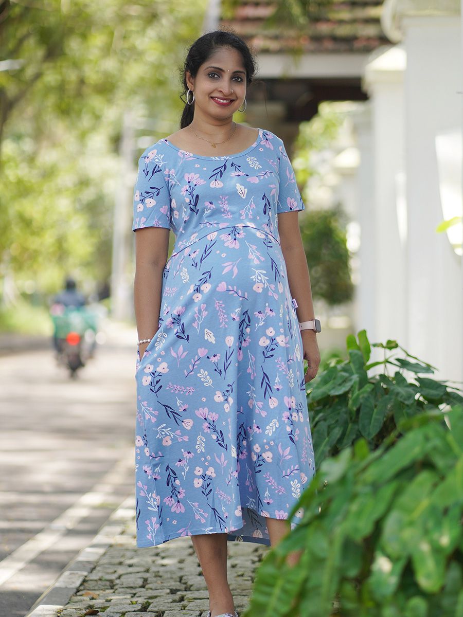 Maternity Short Zipless Dress-  Gilda sea blue