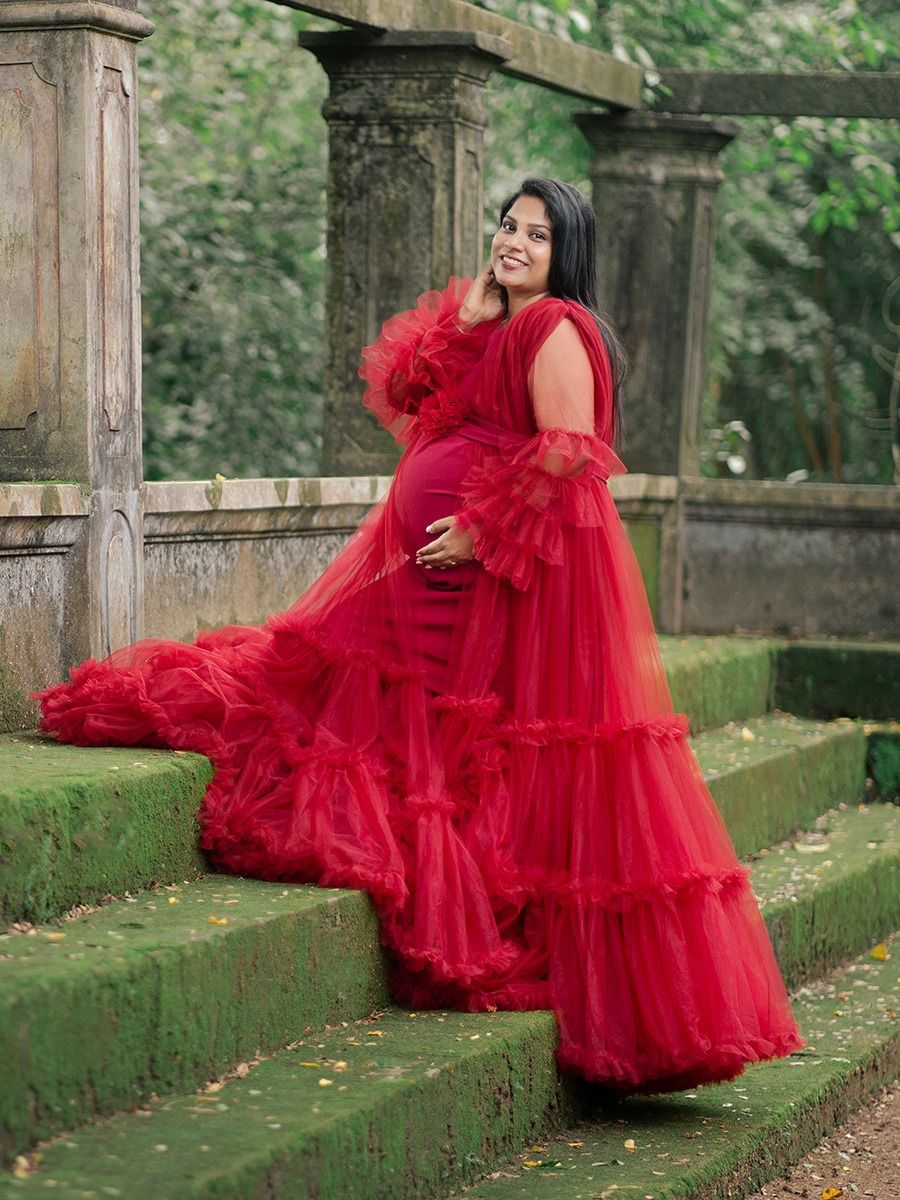Maternity Baby Shower Red Tulle ZIVAMOMS Maternity Baby Shower Red Tulle ZIVAMOMS