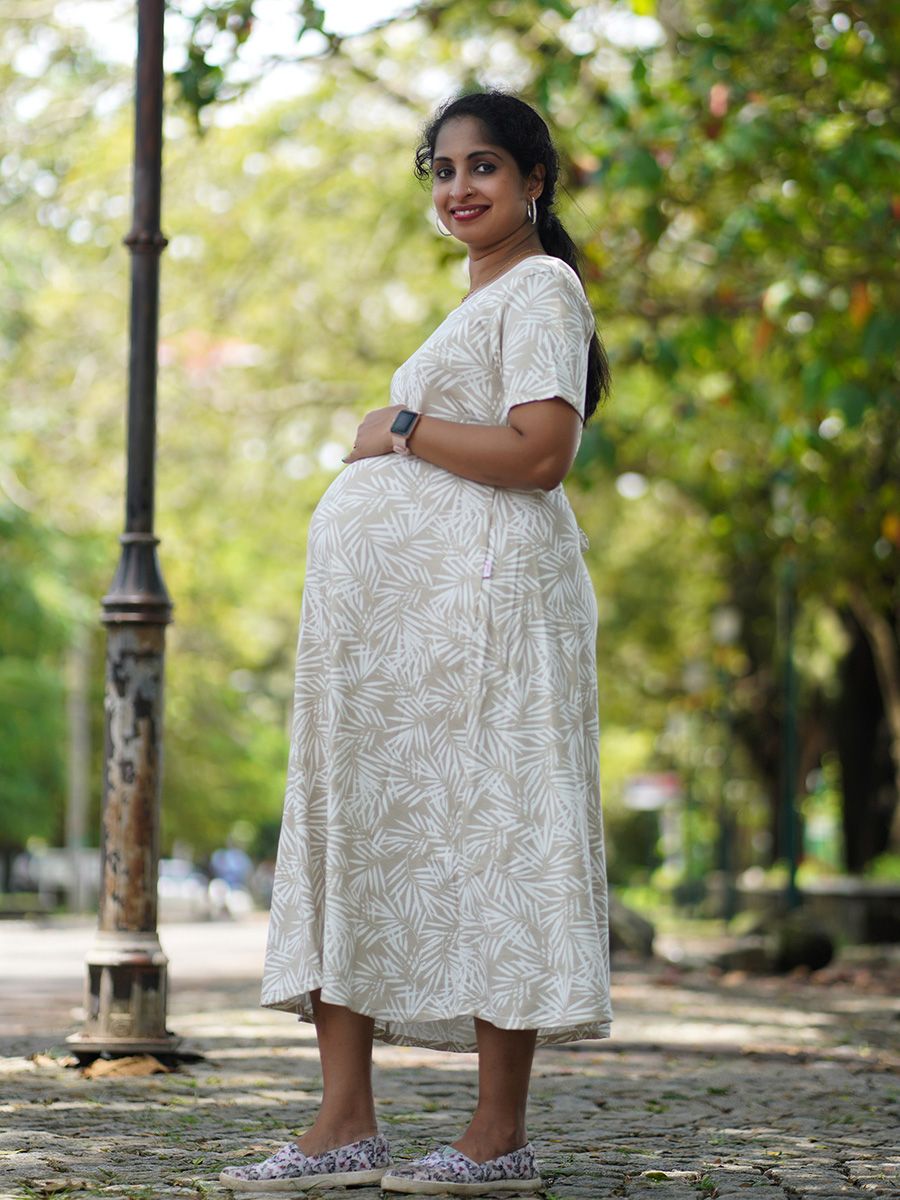 Maternity Short Zipless Dress-  Gilda cream