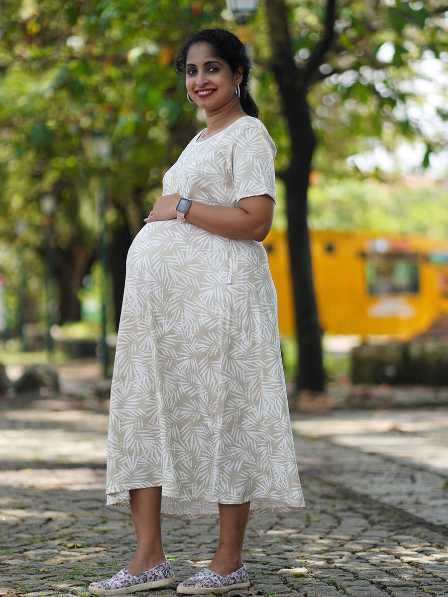 Maternity Short Zipless Dress-  Gilda cream