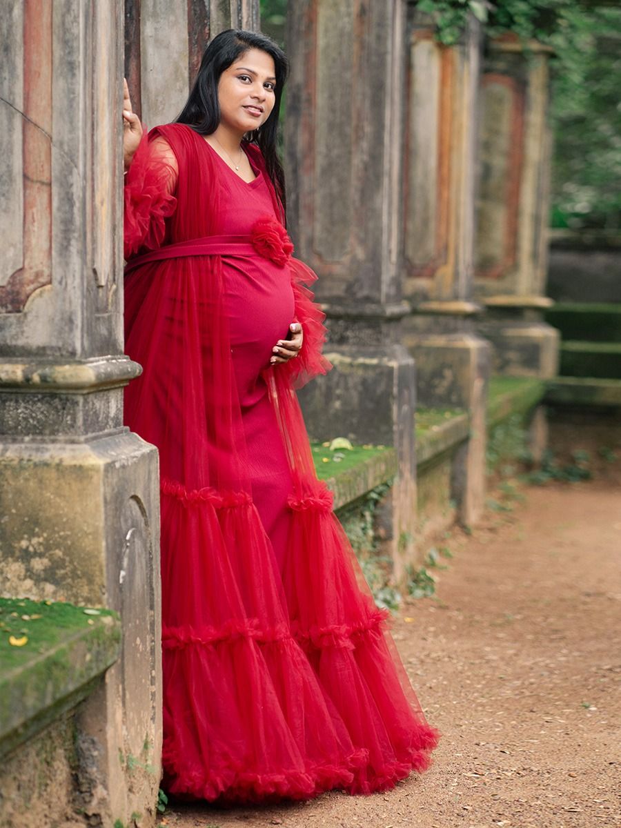 red baby shower dress Maternity Baby Shower Red Tulle – ZIVAMOMS