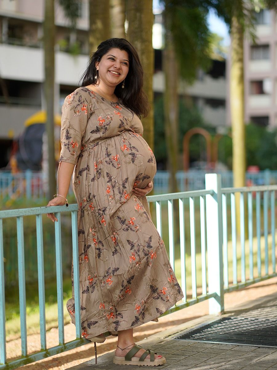 Maternity Maxi Dress Jez Beige