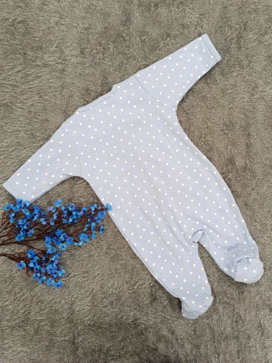 Baby Boy Sleepsuit/Cap- Blue Small Dot