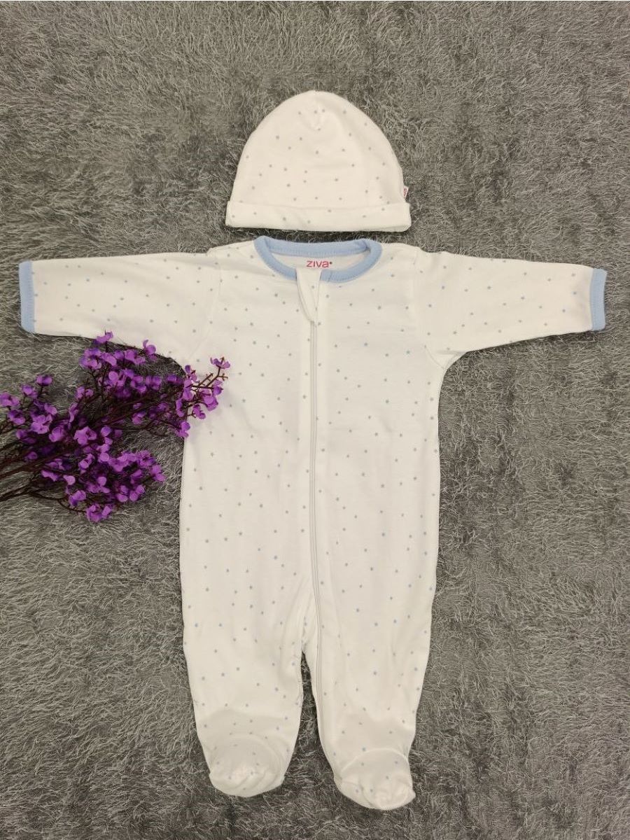 Baby Boy Sleepsuit/Cap- White Blue Star