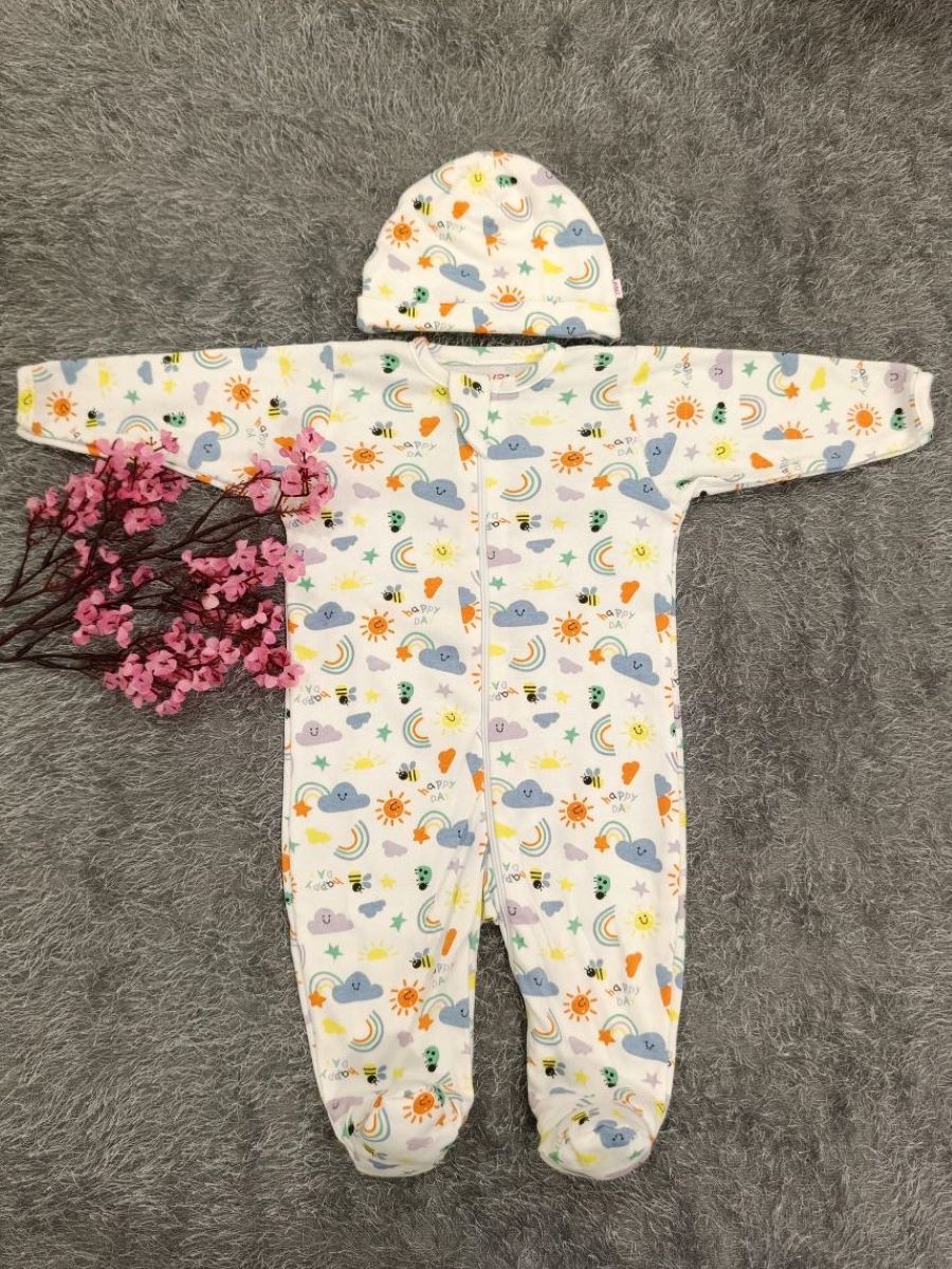 Baby Boy Sleepsuit/Cap- Sky Print