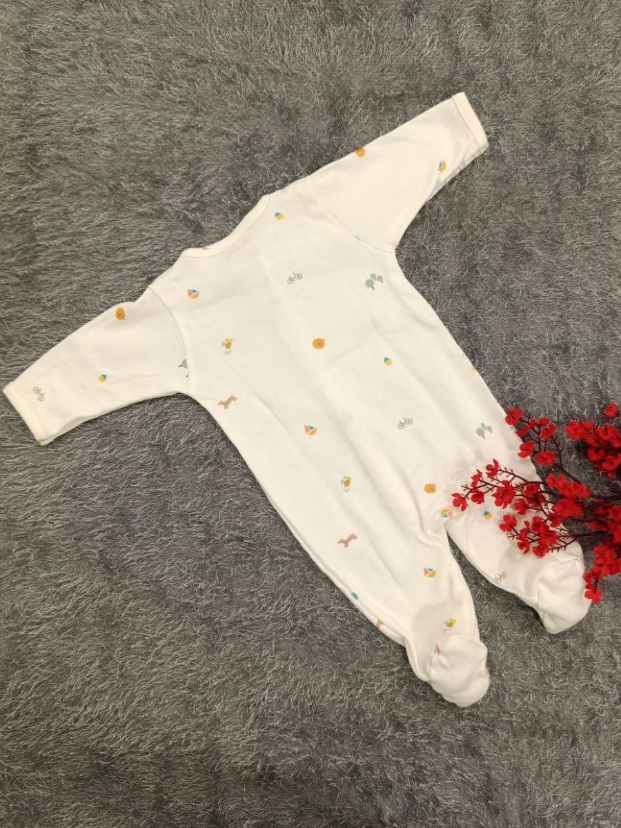 Baby Boy Sleepsuit/Cap- White Multi Print