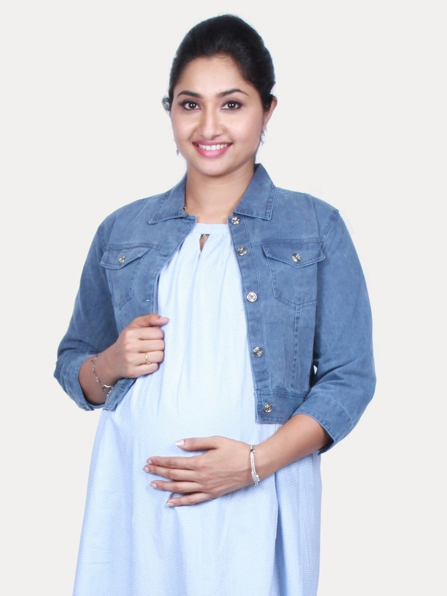 Maternity Sleeveless Dress with Jean Jacket & Free Mask