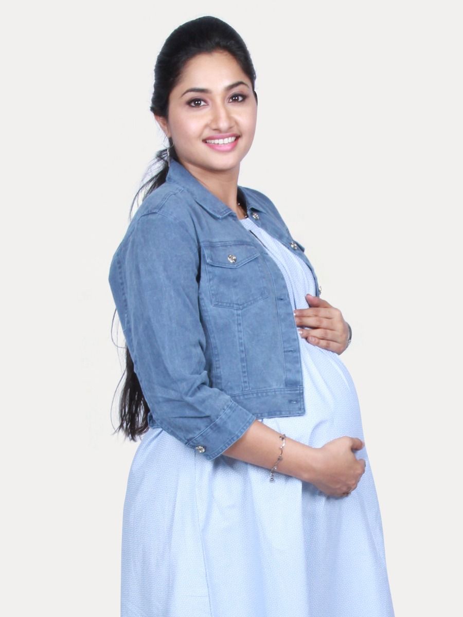 Maternity Sleeveless Dress with Jean Jacket & Free Mask