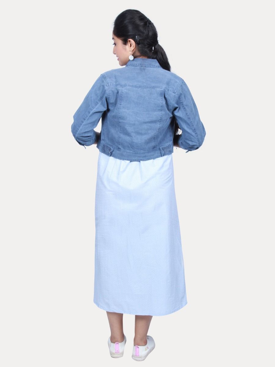 Maternity Sleeveless Dress with Jean Jacket & Free Mask