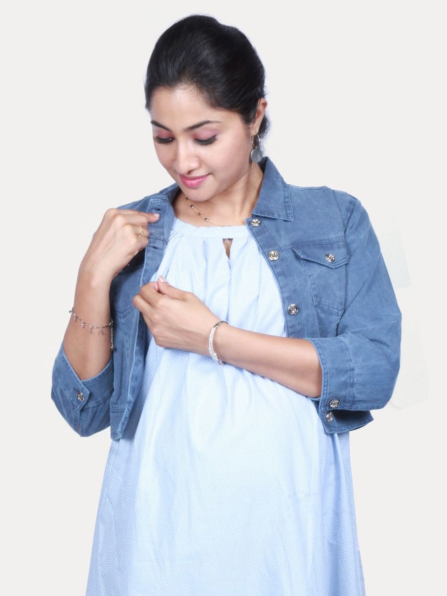 Maternity Sleeveless Dress with Jean Jacket & Free Mask