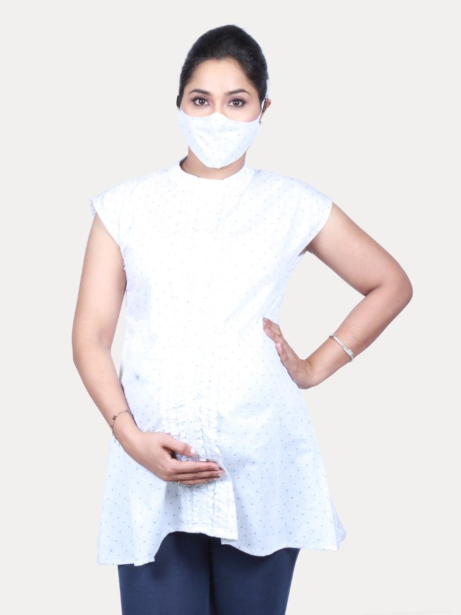 Maternity top with FREE MASK (NORA WHITE)