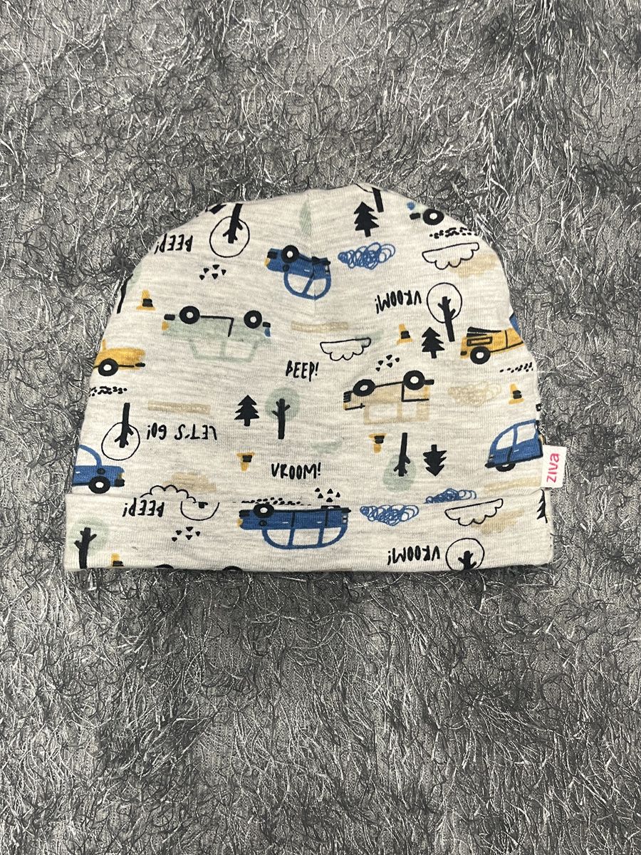 Baby Sleepsuit/Cap Boy Car Print - Grey
