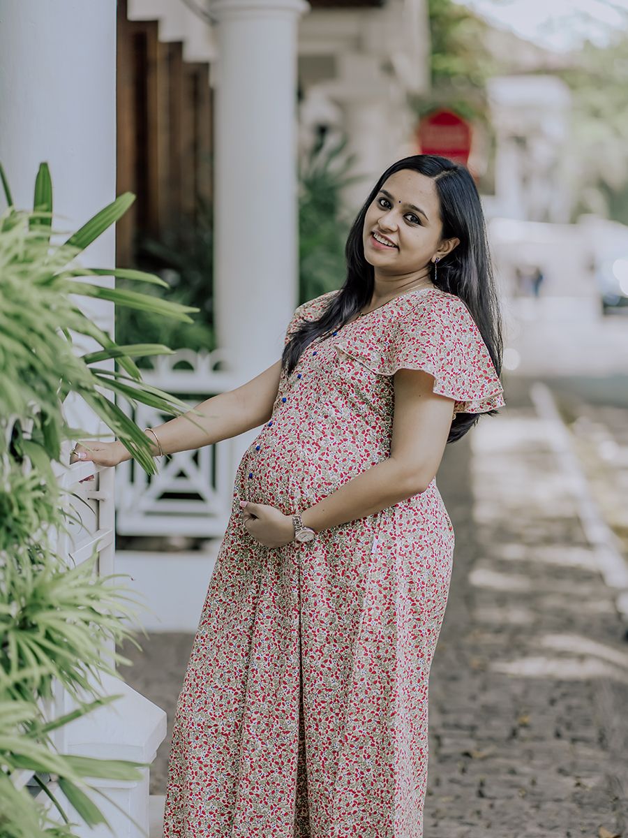 Maternity Organic Short Dress- Dior Red