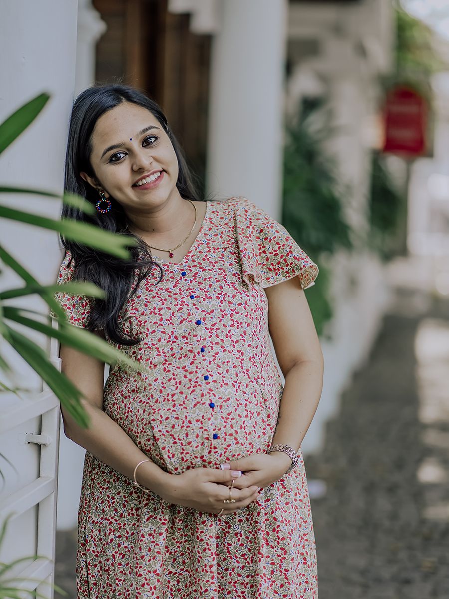 Maternity Organic Short Dress- Dior Red