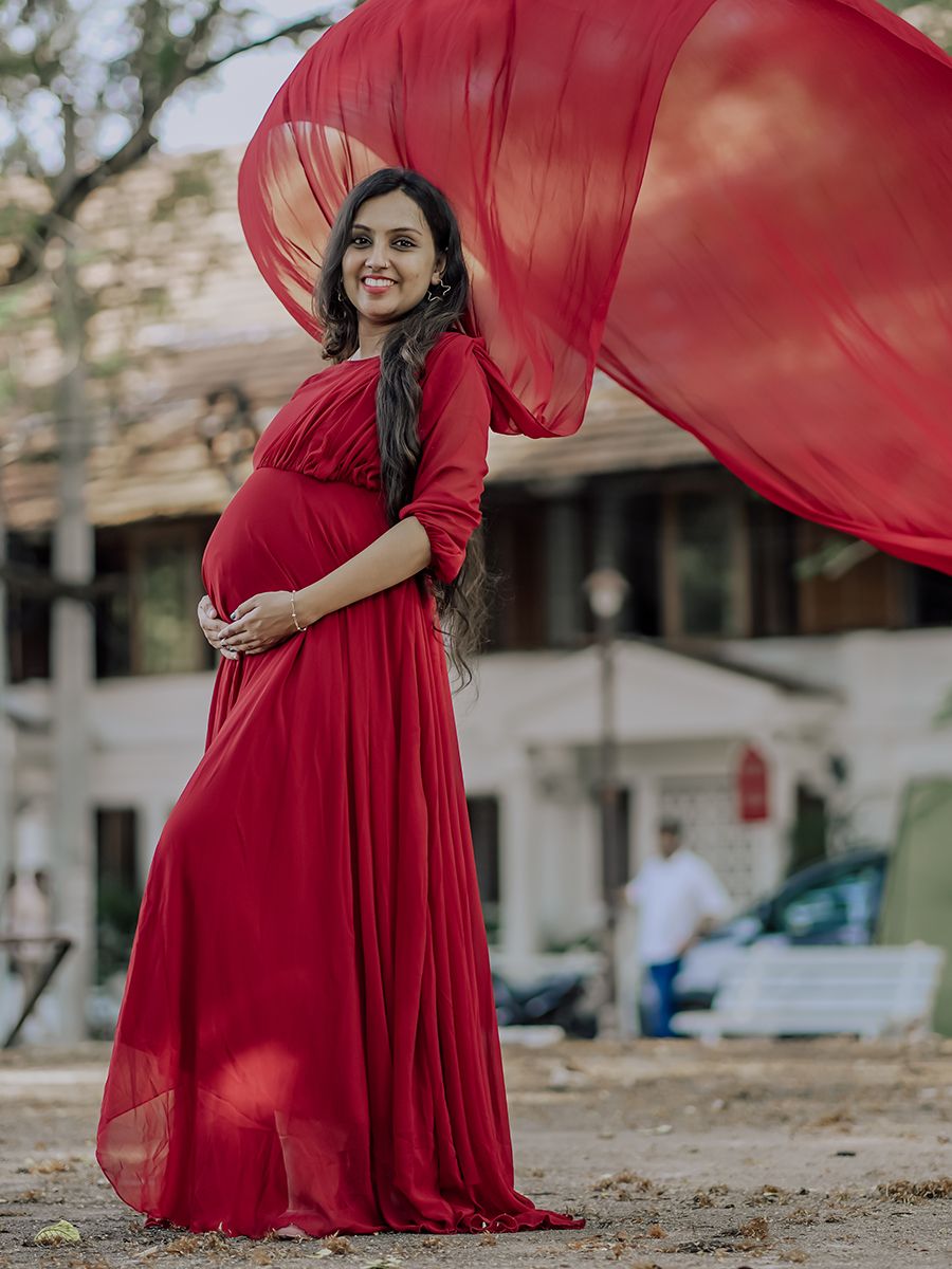 Maternity Red Gown with Fly