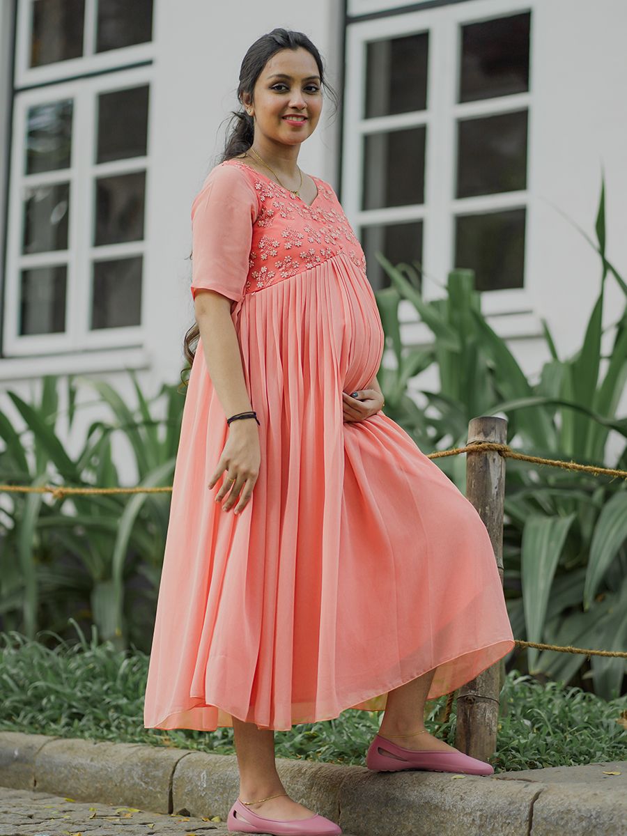 Maternity Party  Wear Short Dress- Peach