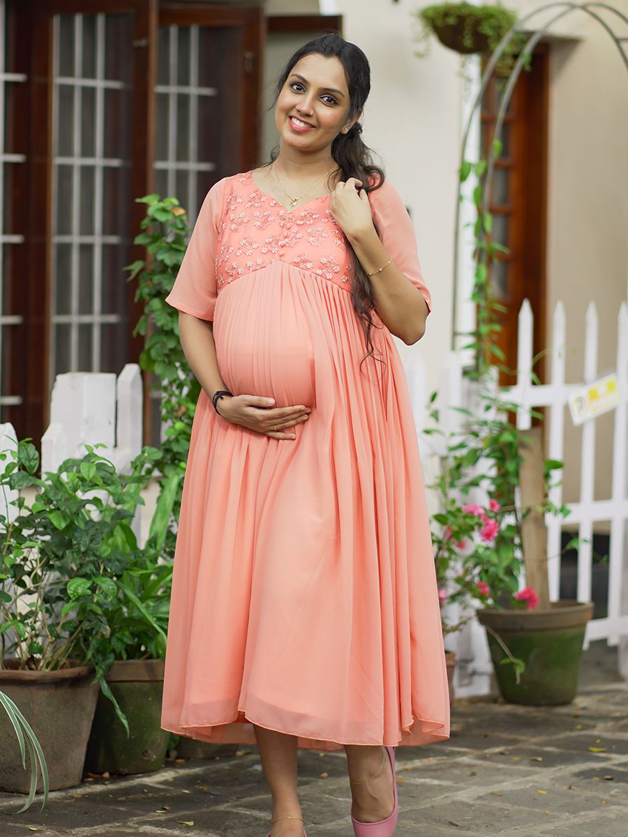 Maternity Party  Wear Short Dress- Peach