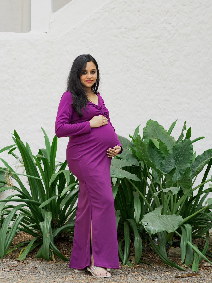 Maternity Photoshoot Knit Gown - Purple