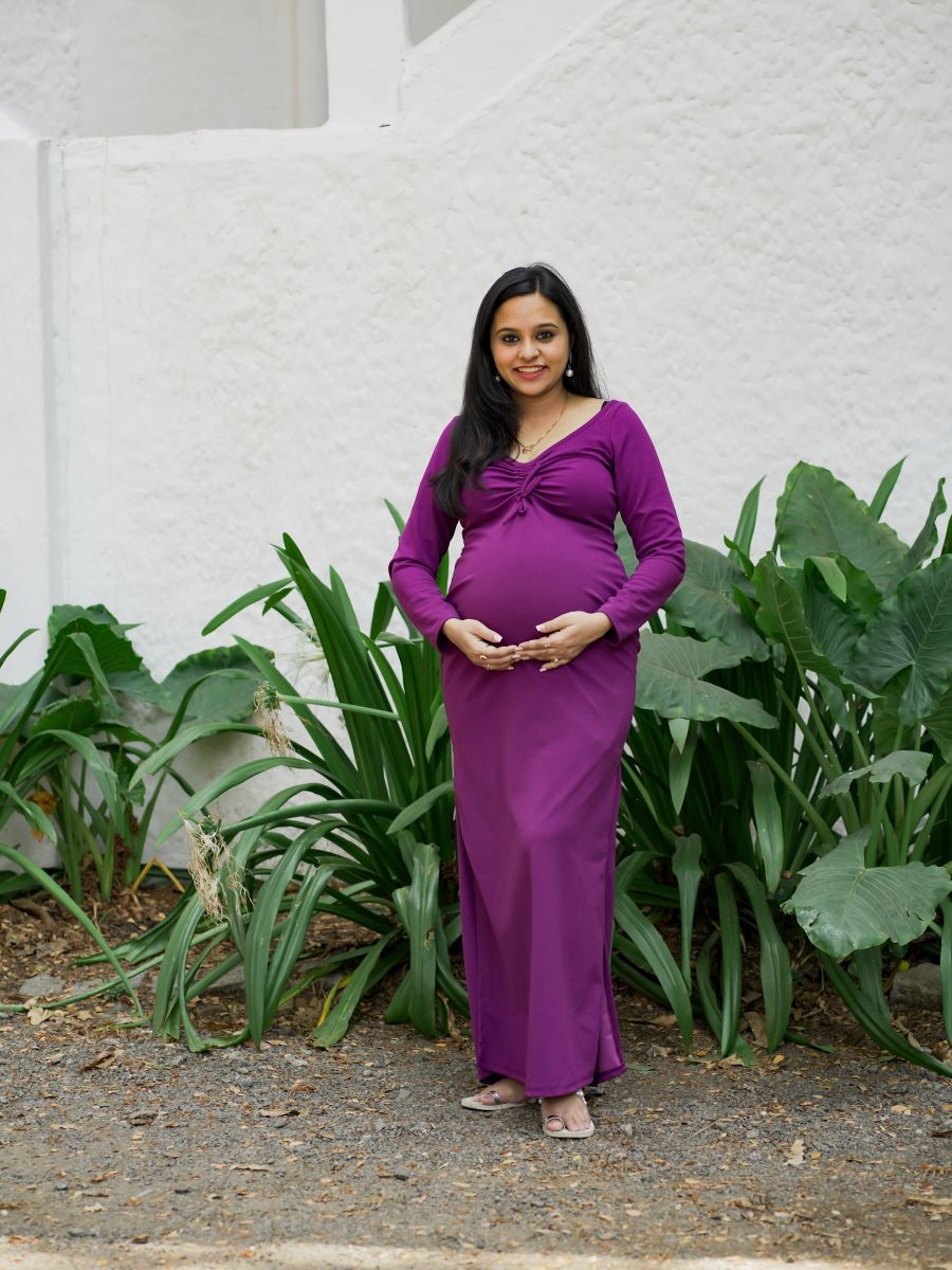 Maternity Photoshoot Knit Gown - Purple