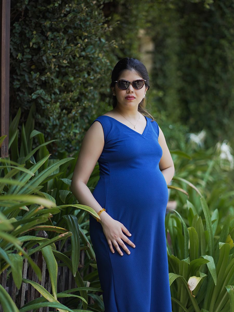 Maternity Photoshoot  Wear knitted Short Dress- Blue