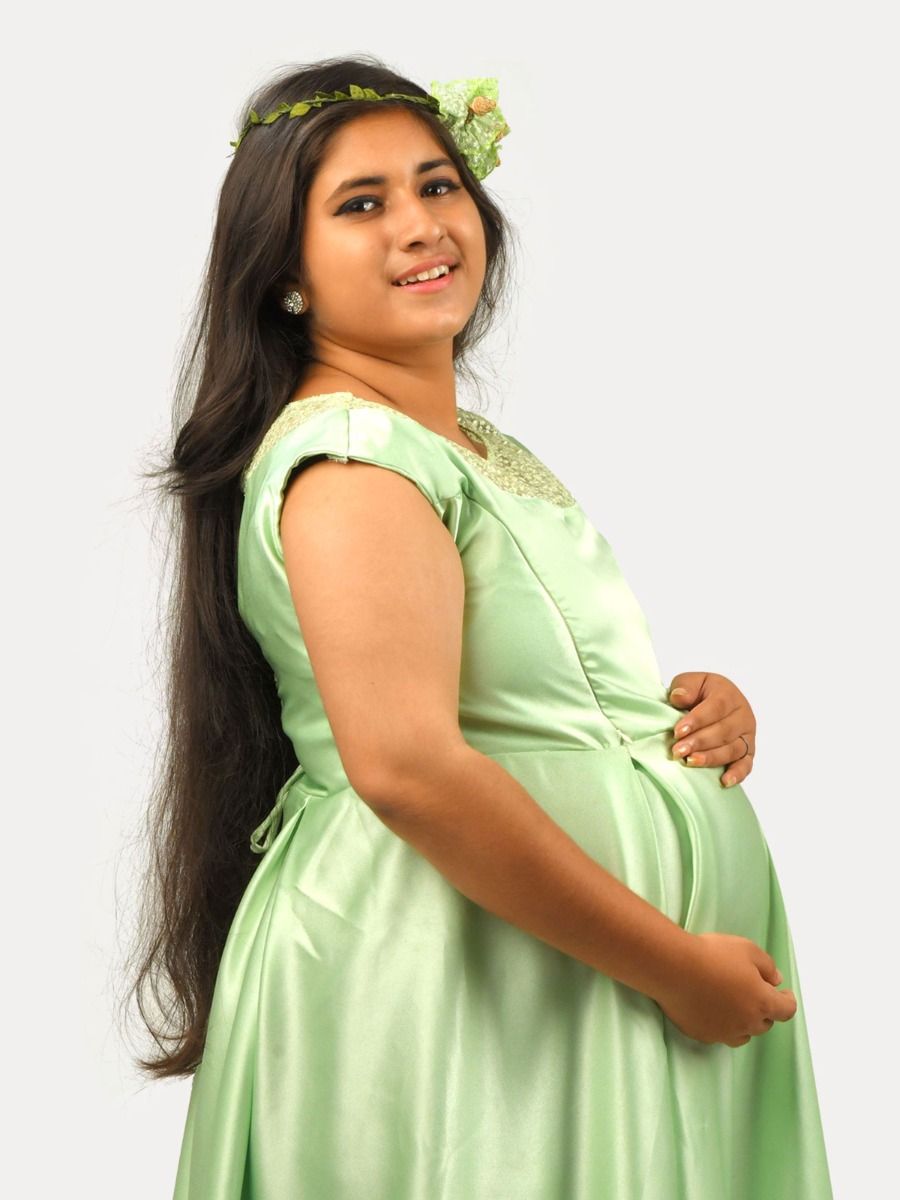 Maternity Party Wear Gowns (Baby Shower Green)