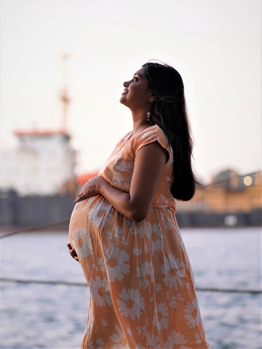 Maternity Full Gown- Floral   (Light Orange)