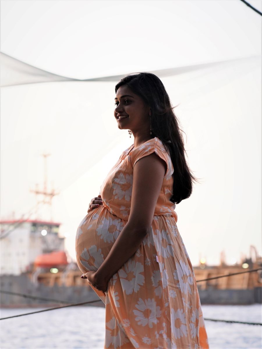 Maternity Full Gown- Floral   (Light Orange)