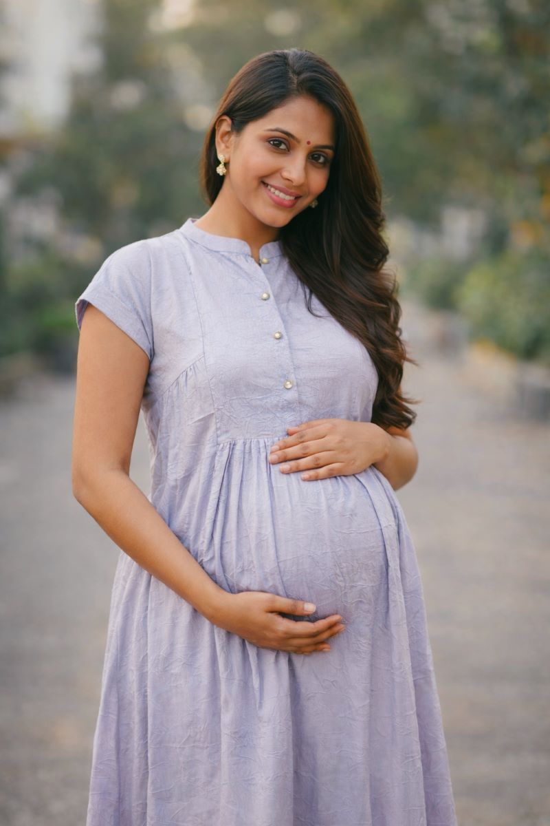 Ziva Classic Lavender Premium Crinkle Textured Maternity & Nursing dress