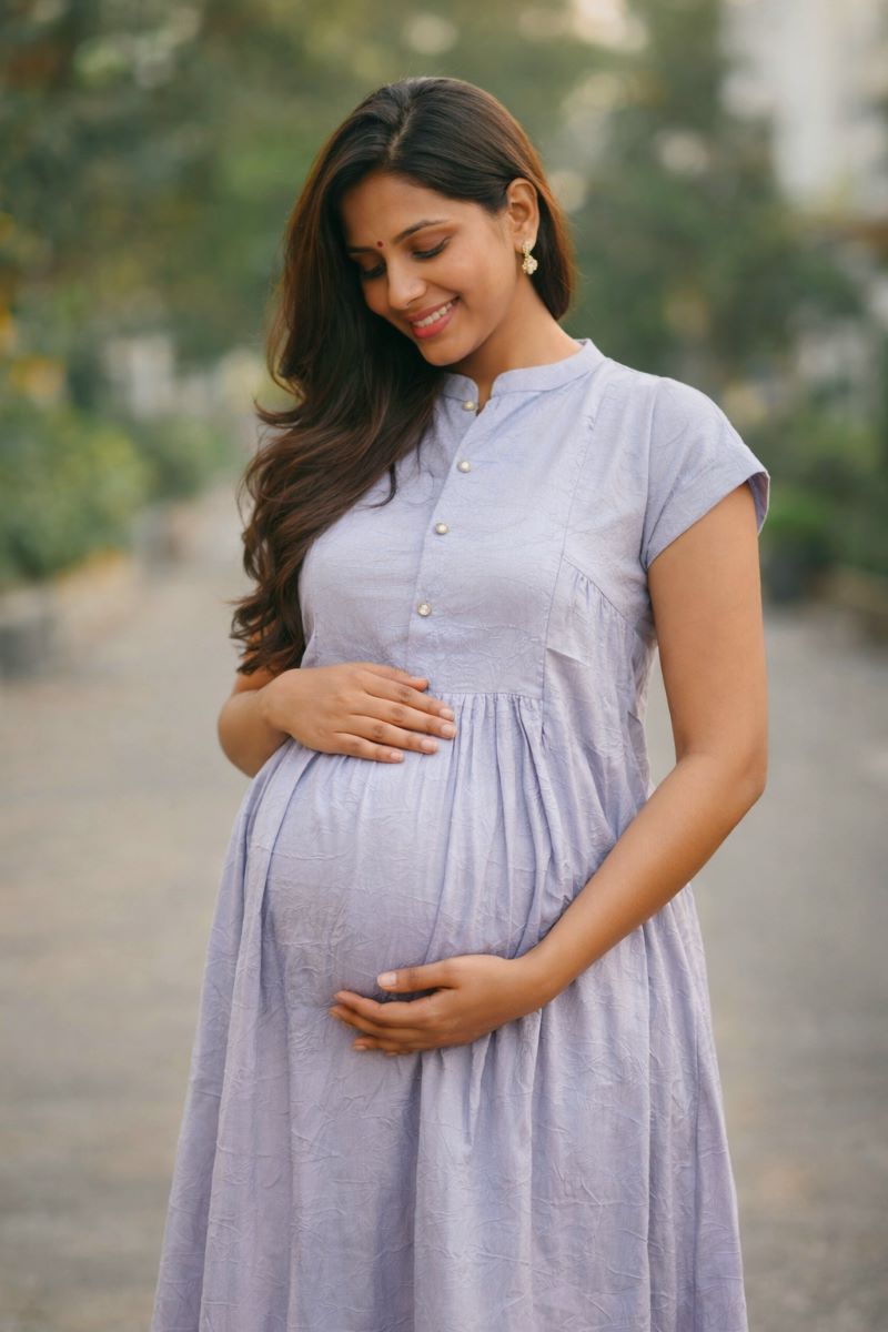 Ziva Classic Lavender Premium Crinkle Textured Maternity & Nursing dress