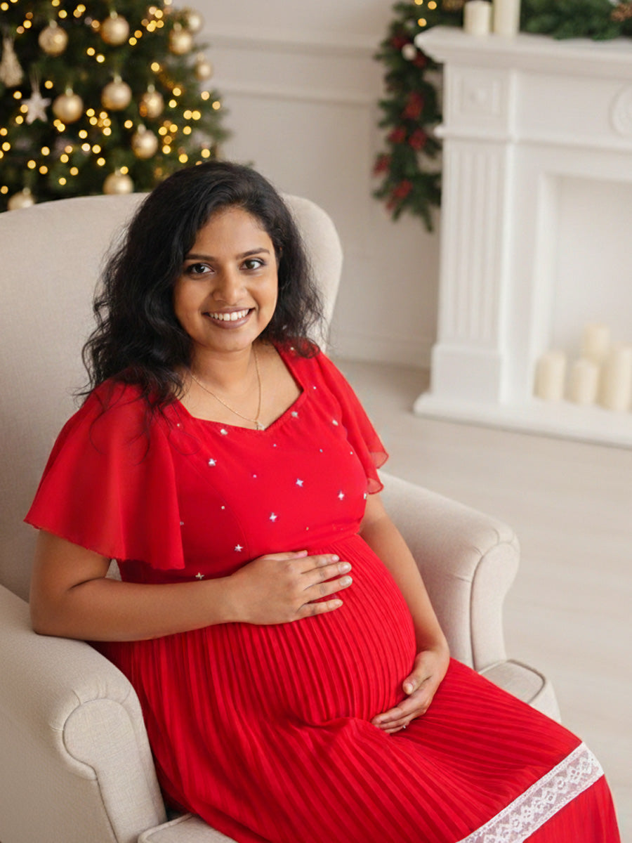 Maternity Midi Dress Festive Red