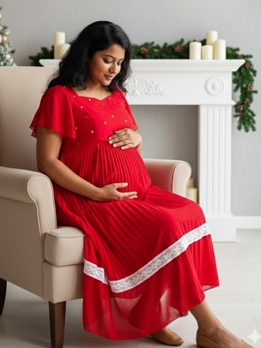Maternity Midi Dress Festive Red