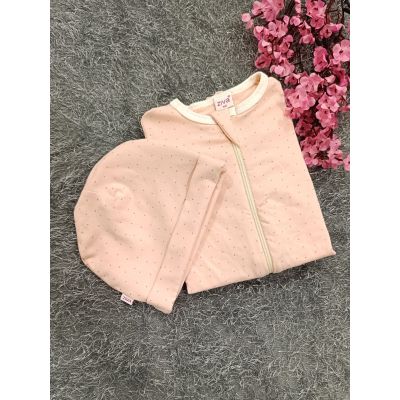 Sleepsuit/Cap- Girl(Peach Dots)