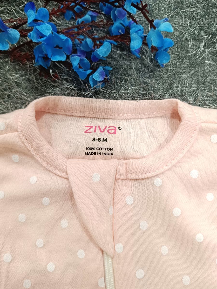 Baby Sleepsuit/ Cap Girl- Pink dot