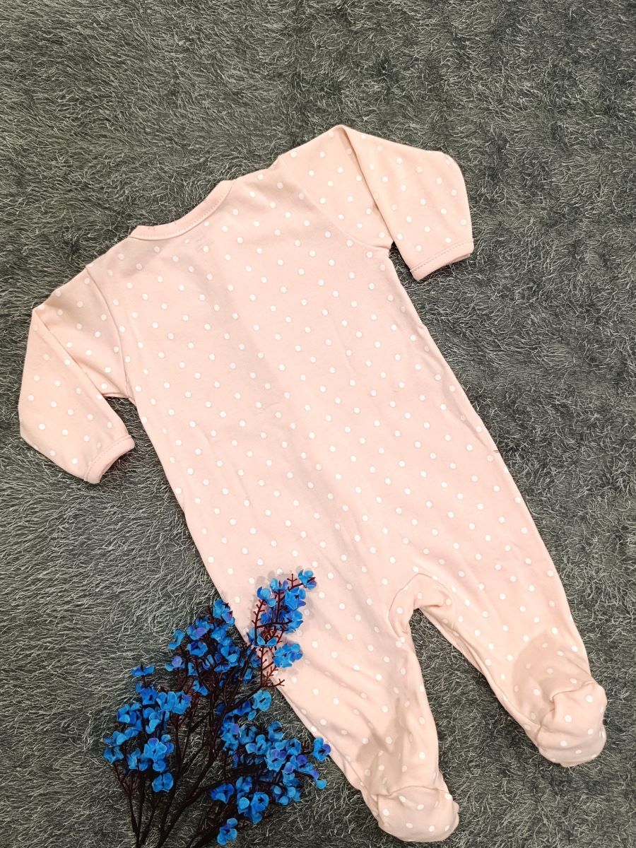 Baby Sleepsuit/ Cap Girl- Pink dot