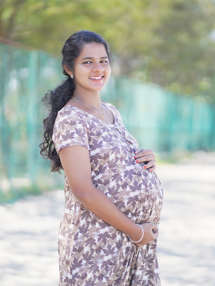 Maternity Short Night Gown- (Brown Prints)