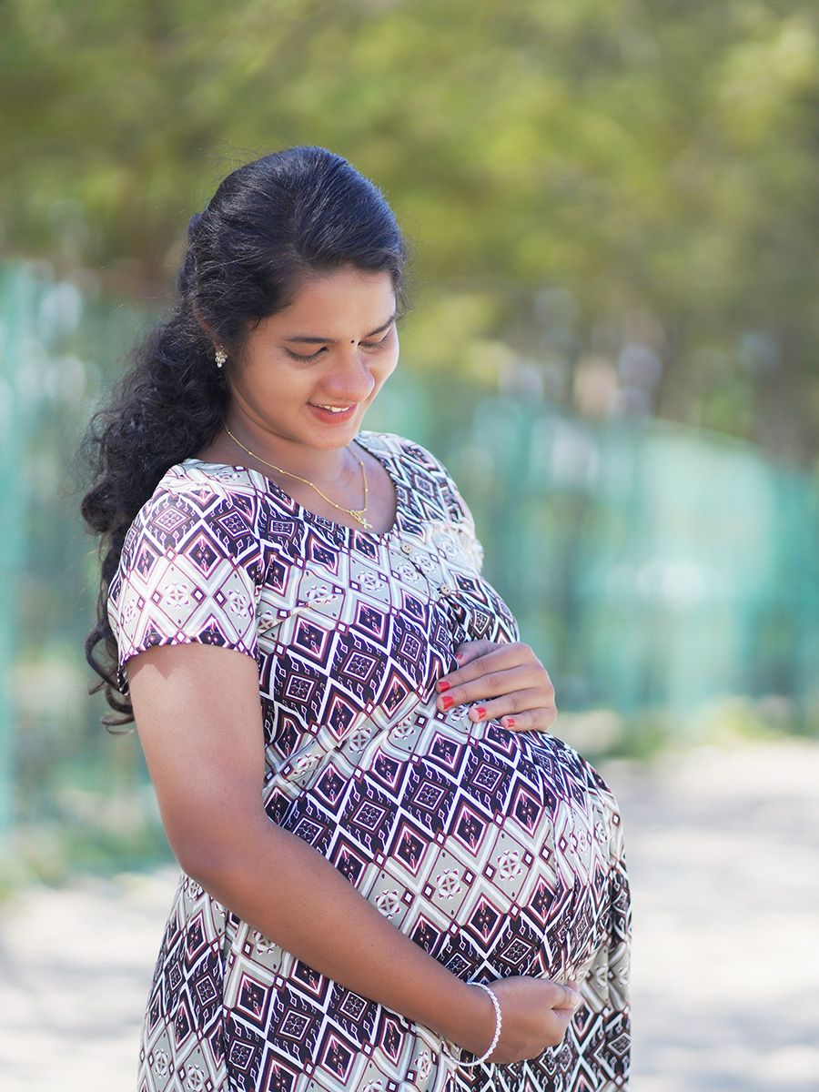 Maternity Short Night Gown- (Black Prints)