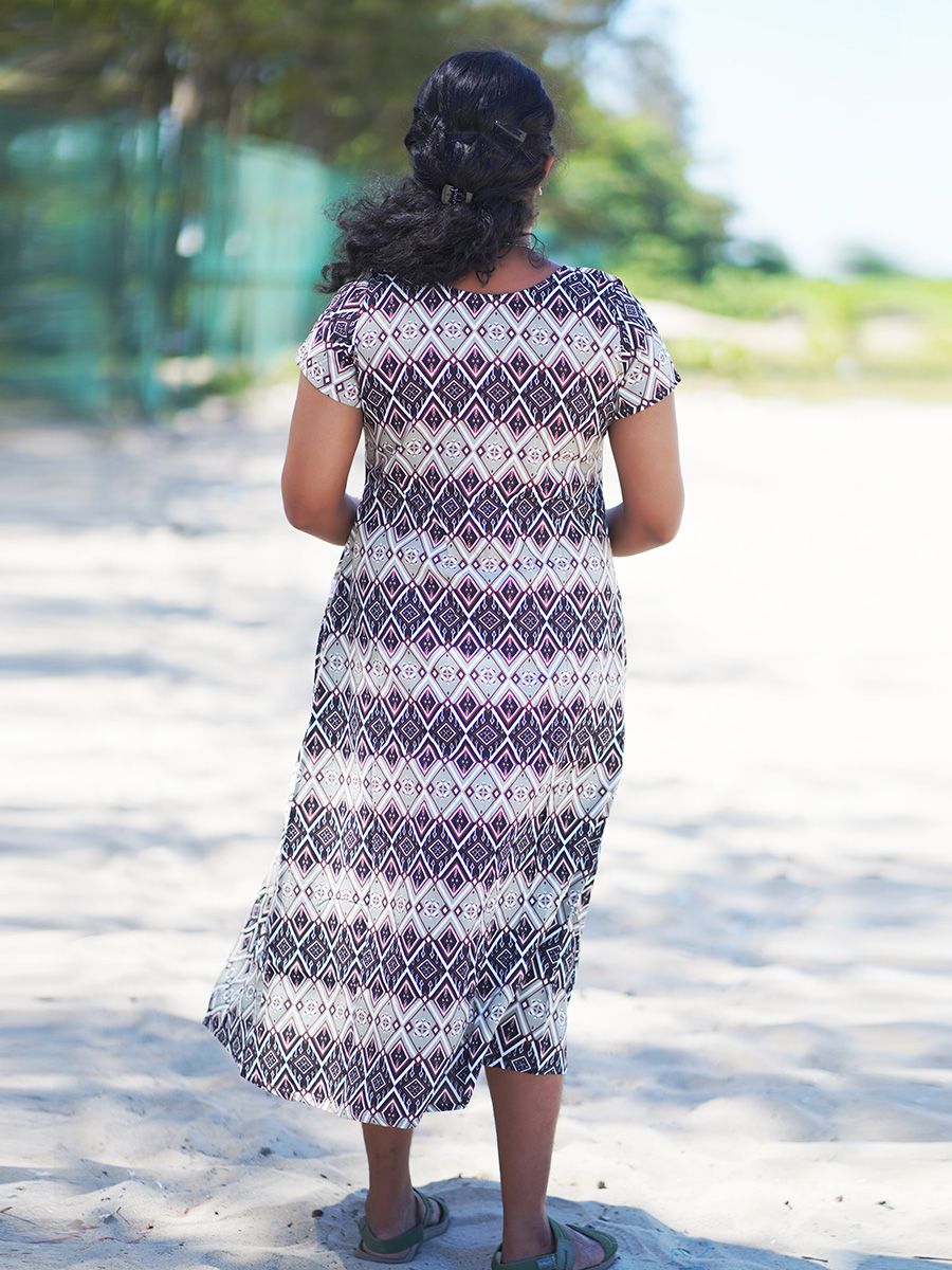 Maternity Short Night Gown- (Black Prints)