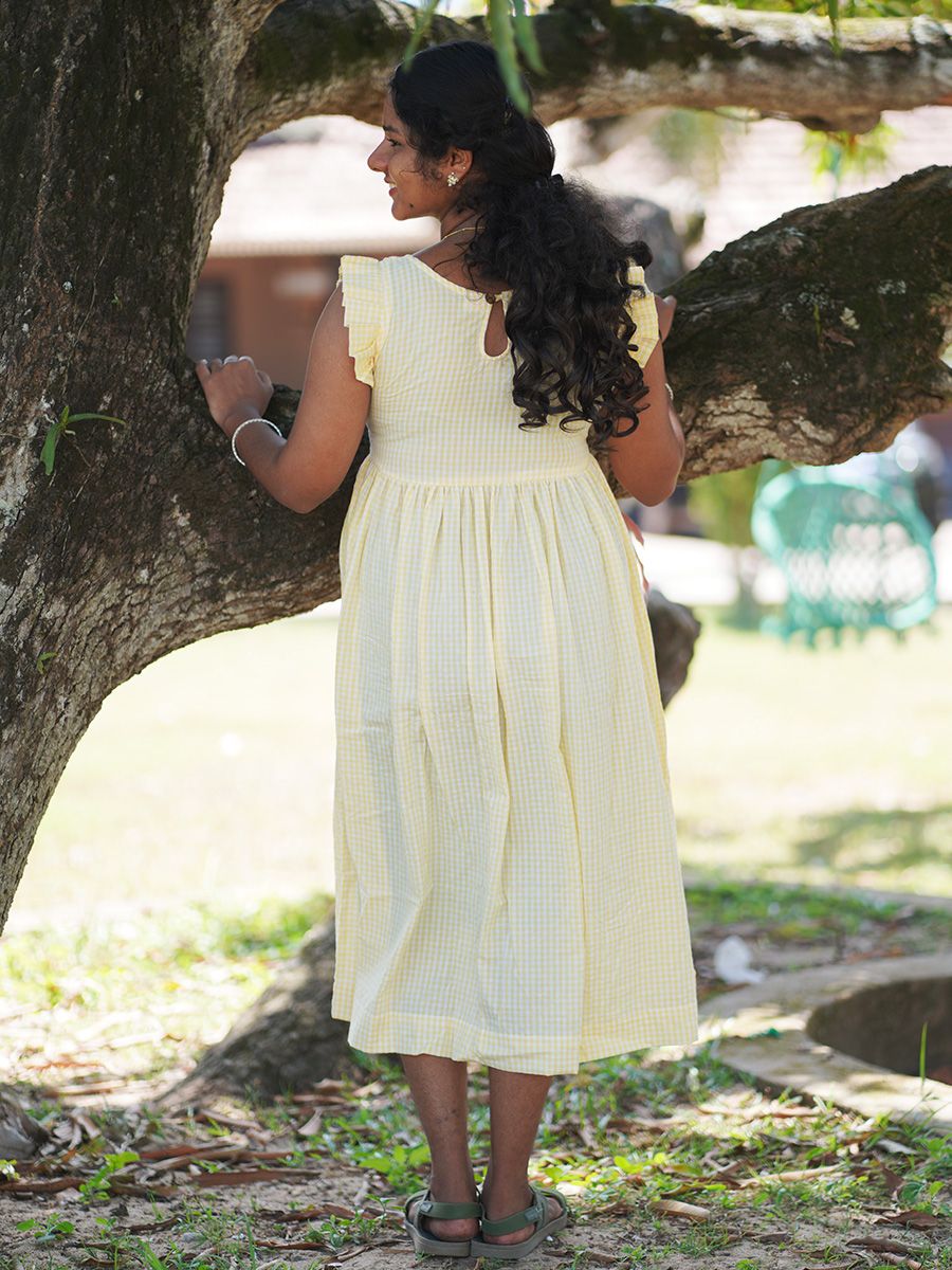 Maternity Short Dress- Checks (L.Yellow)