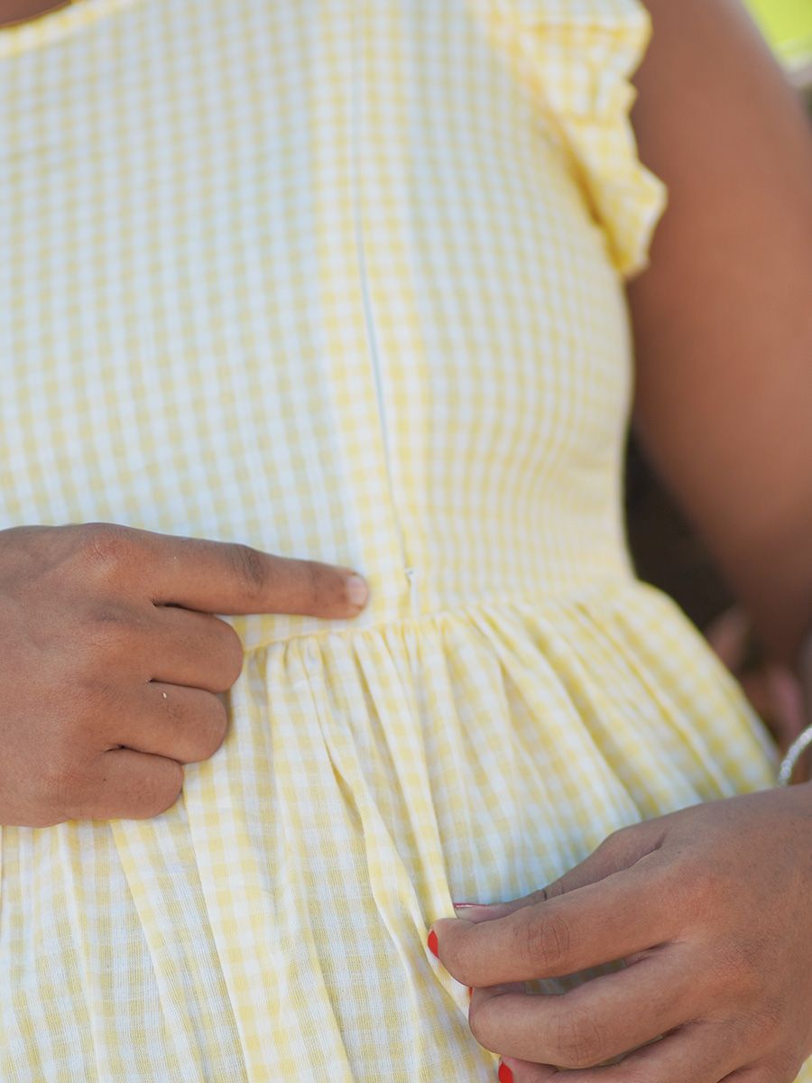 Maternity Short Dress- Checks (L.Yellow)