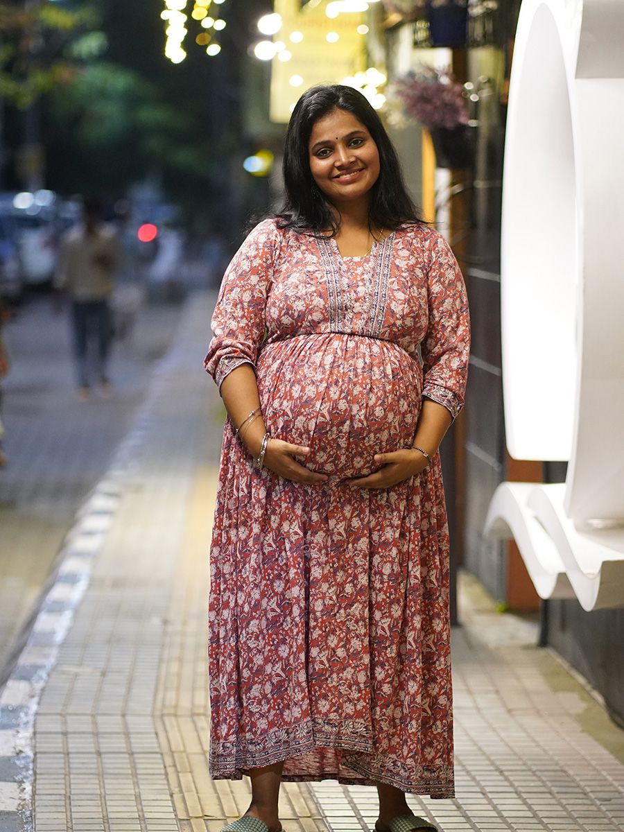 Maternity Short Dress- Knitted Zen Red