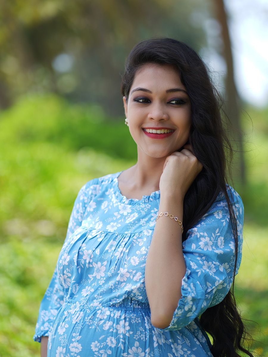 Maternity short Dress- L Blue floral